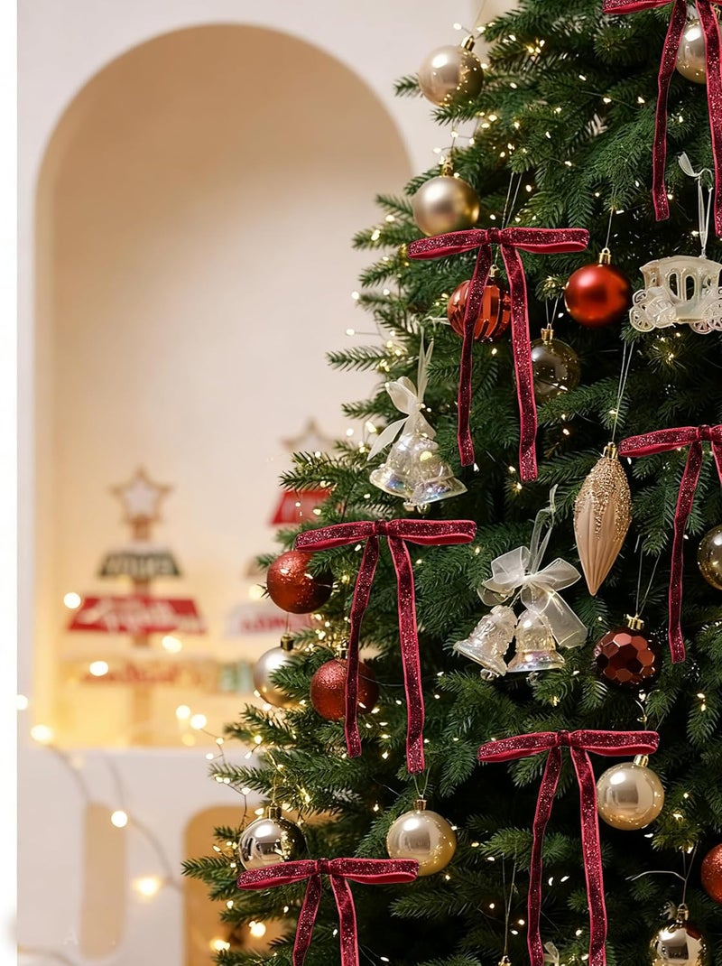 Pwiuor 30 Pcs Velvet Christmas Tree Bows Decorations, Vintage Velvet Ribbon Bows with Twist Tie for Wreath Garland Gift Wrapping Indoor Outdoor Decor (Burgundy) - Image 2
